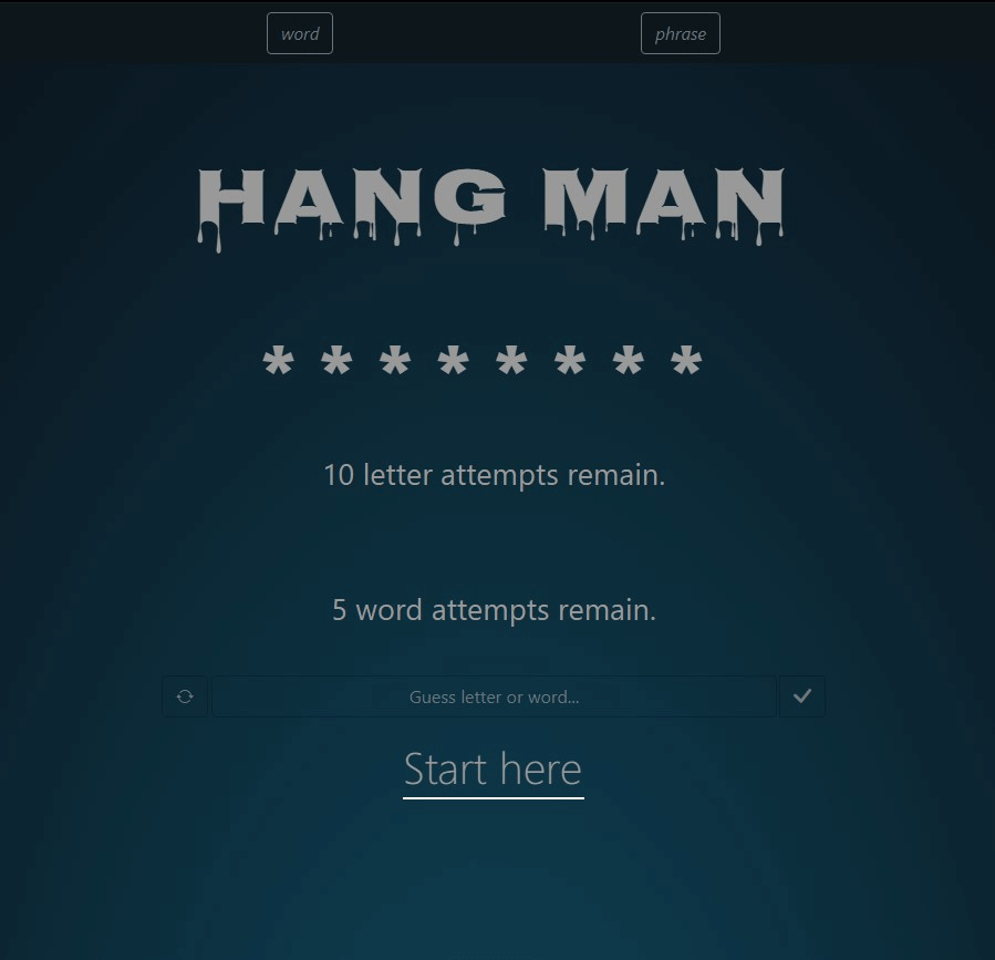 Hangman game website screenshot